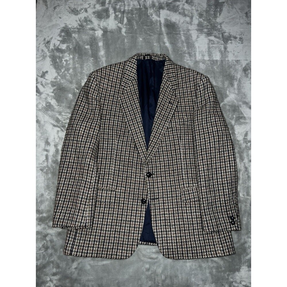 Vintage 70s 80s Pitlochry Harris Tweed Sport Coat Blazer Size 44R Houndstooth